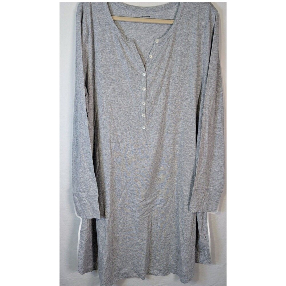 Amazon Essentials Women's Heather Gray Long Sleeve Henley Nightshirt XXL NWT